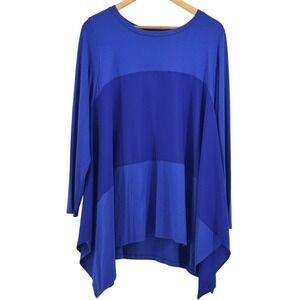 Comfy USA Colorblock Tunic Top Royal Blue Shark Bite Hem XL Lagenlook Modal